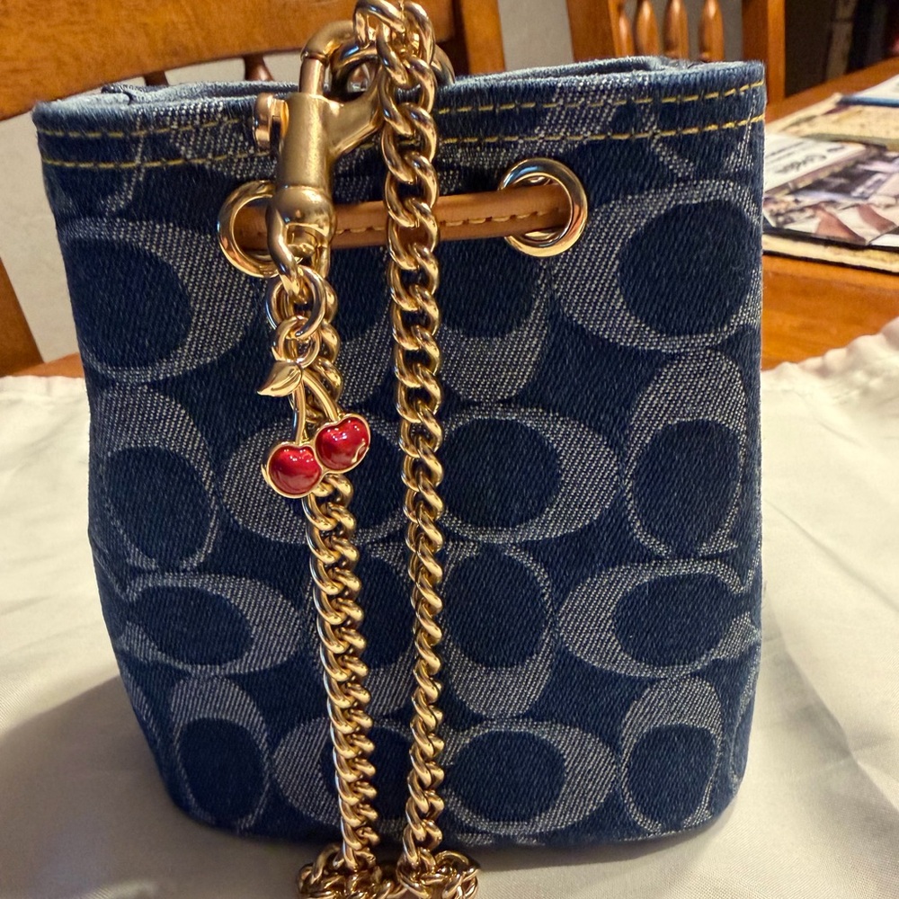 Coach denim drawstring wristlet bag - Picture 2 of 4